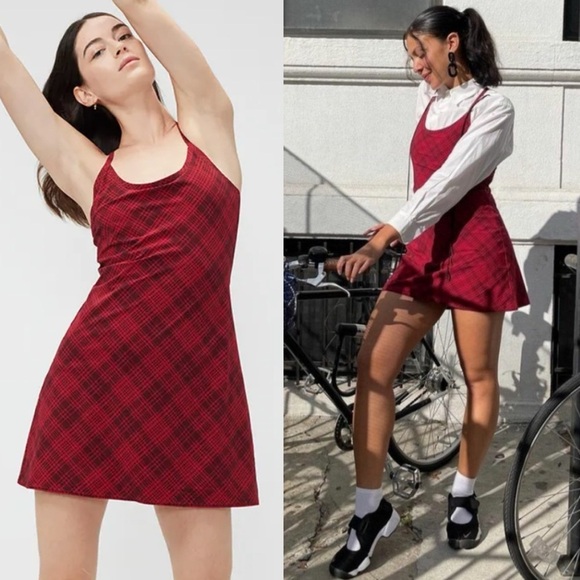 Outdoor Voices The Exercise Dress In Pomegranate Plaid Red XS - Picture 1 of 11